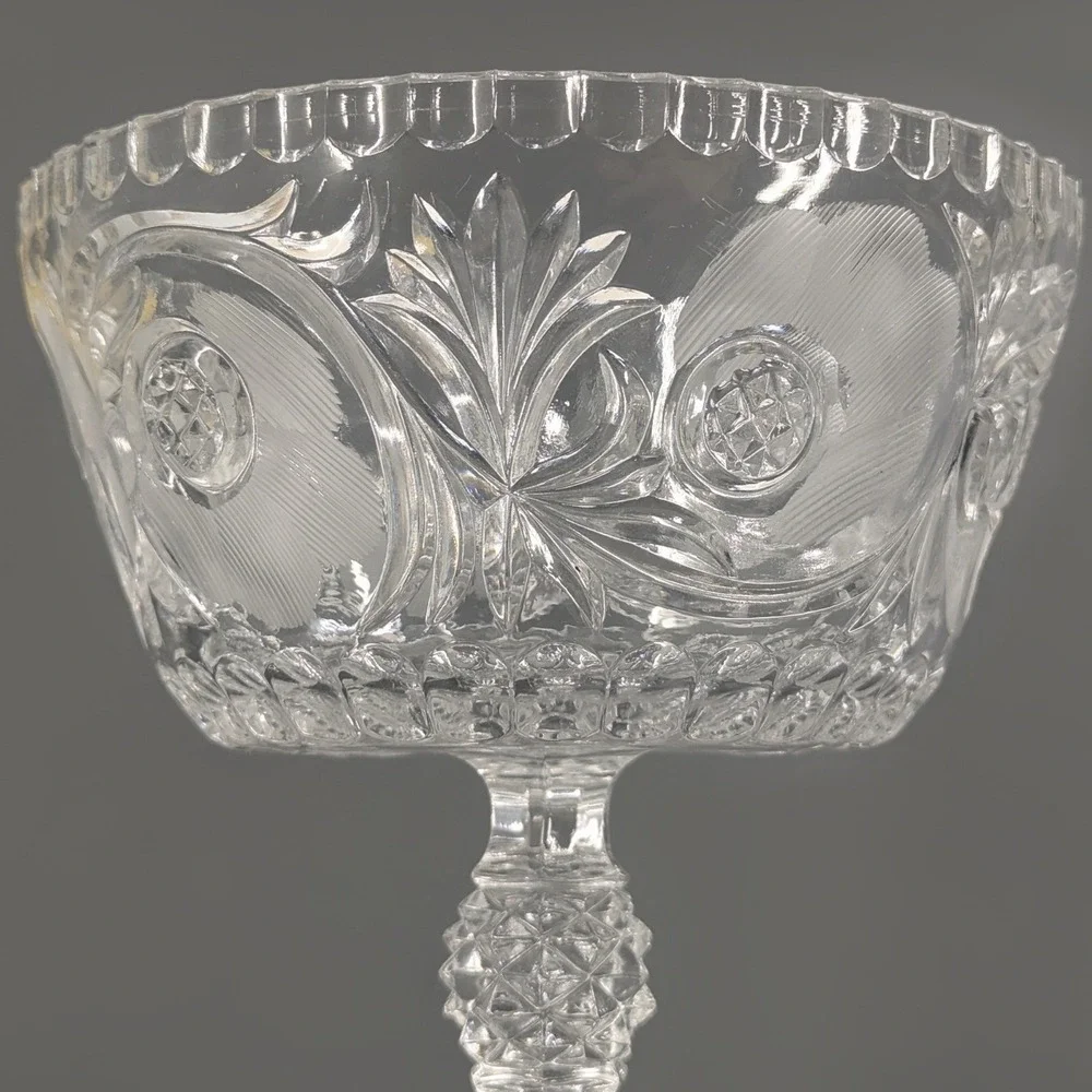 Vintage Italian Hand Cut Lead Crystal Pedestal Bowl 24% Pbo Floral Compote 6.75